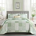 Mybedsoul Boho Quilt King Size, Patchwork Floral Bedding Set, Light Green