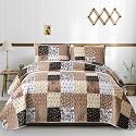 Mybedsoul Boho Quilt King Size, Patchwork Floral Bedding Set, Khaki