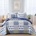 Mybedsoul Boho Quilt King Size, Patchwork Floral Bedding Set, Aqua Blue