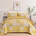 Mybedsoul Boho Quilt King Size, Patchwork Floral Bedding Set, Yellow