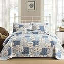 Mybedsoul Boho Quilt King Size, Patchwork Floral Bedding Set, Light Blue