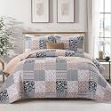 Mybedsoul Boho Quilt King Size, Patchwork Bedding Set, Blue Brown
