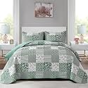 Mybedsoul Boho Quilts Queen Size, Patchwork Reversible Bedding Set, Green