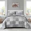 Mybedsoul Boho Quilts Queen Size, Patchwork Bedding Set, Black Grey