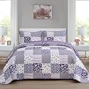 Mybedsoul Boho Quilts Queen Size, Patchwork Reversible Bedding Set, Purple