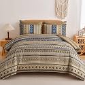 Mybedsoul Brown Boho Style Striped Comforter Set 7 Pieces, King Size Aztec Bed in a Bag, All-Season Bedding Set with Sheets &amp; Pillow Shams, Bohemian Geometric Pattern