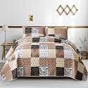 Mybedsoul Brown Quilt California King, Patchwork Floral Bedding Set