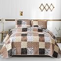 Mybedsoul Brown Quilt Set Twin Size Dorm Bedding, Patchwork Bedding Set