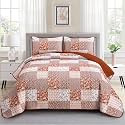 Mybedsoul Burnt Orange Boho Quilt Queen Size, Patchwork Fall Bedding Set