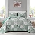 Mybedsoul Green Quilt Set Full Size, Patchwork Floral Bedding Set