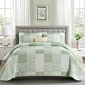 Mybedsoul Light Green Boho Quilt Set Full Size, Patchwork Quilt Bedding Set