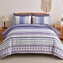 Mybedsoul Purple Boho Style Striped Comforter Set 7 Pieces, Queen Size Aztec Bed in a Bag, All-Season Bedding Set with Sheets &amp; Pillow Shams, Bohemian Geometric Pattern