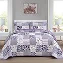 Mybedsoul Purple Quilt Set Full Size, Patchwork Floral Bedding Set