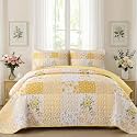 Mybedsoul Yellow Boho Quilt King Size, Patchwork Floral Bedding Set