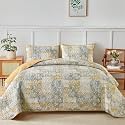 Mybedsoul Yellow Boho Quilt Queen Size, Patchwork Floral Bedding Set