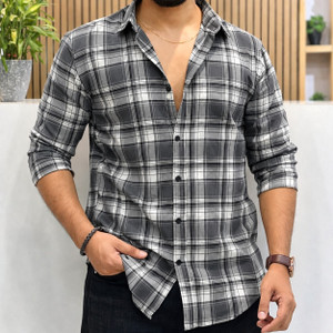 Myethics Men Checkered Casual Grey Shirt