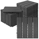 MYFAMIREA 27 Pcs Plastic Interlocking Deck Tiles 12" x 12" Patio Floor Decking Tiles Indoor Outdoor Waterproof Non-Slip Flooring Tile All Weather Use for Balcony Backyard Porch Poolside, Dark Grey