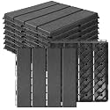 MYFAMIREA 9 Pcs Plastic Interlocking Deck Tiles 12" L x 12" W Patio Floor Decking Tiles Indoor Outdoor Waterproof Non-Slip Flooring Tile All Weather Use for Balcony Backyard Porch Poolside, Dark Grey