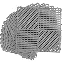 MYFAMIREA Modular Interlocking Cushion 12 Pack 11.8" x 11.8" Rubber Floor Tiles Non-Slip Splicing Drainage Mats for Deck, Pool, Shower, Patio, Balcony, Bathroom, Kitchen, Yard (Diagonal, Gray)