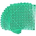 MYFAMIREA Modular Interlocking Cushion 12 Pack 11.8" x 11.8" Rubber Floor Tiles Non-Slip Splicing Drainage Mats for Deck, Pool, Outdoor Shower, Patio, Balcony, Indoor Bathroom, Kitchen, Yard (Green)
