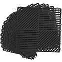 MYFAMIREA Modular Interlocking Cushion 12 Pack 11.8" x 11.8" Rubber Floor Tiles Non-Slip Splicing Drainage Mats for Deck, Pool, Shower, Patio, Balcony, Bathroom, Kitchen, Yard (Diagonal, Black)
