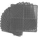 MYFAMIREA Modular Interlocking Cushion 12 Pack 11.8" x 11.8" Rubber Floor Tiles Non-Slip Splicing Drainage Mats for Deck, Pool, Shower, Patio, Balcony, Bathroom, Kitchen, Yard (Diagonal, Dark Gray)