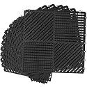 MYFAMIREA Modular Interlocking Cushion 12 Pack 11.8" x 11.8" Rubber Floor Tiles Non-Slip Splicing Drainage Mats for Deck, Pool, Shower, Patio, Balcony, Bathroom, Kitchen, Yard (2 Rows Dots, Black)