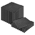 MYFAMIREA Modular Interlocking Cushion 24 Pack 11.8" x 11.8" Rubber Floor Tiles Non-Slip Splicing Drainage Mats for Deck, Pool, Outdoor Shower, Patio, Balcony, Indoor Bathroom, Kitchen, Yard (Black)