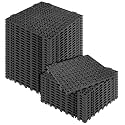 MYFAMIREA Modular Interlocking Cushion 36 Pack 11.8" x 11.8" Rubber Floor Tiles Non-Slip Splicing Drainage Mats for Deck, Black