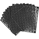 MYFAMIREA Modular Interlocking Cushion 8 Pack 11.8" x 11.8" Rubber Floor Tiles Non-Slip Splicing Drainage Mats for Deck, Black