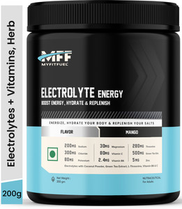 myfitfuel electrolyte energy hydration replenishment  green tea ext threonine 200g mango hydration drink 200 g mango flavored