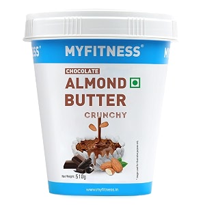 myfitness chocolate almond butter crunchy 510g  17g protein  dark chocolate  vegan  cholesterol free  gluten-friendly  zero trans-fat