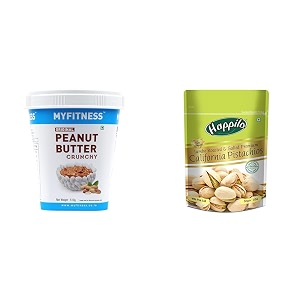 myfitness original peanut butter crunchy 510g  25g protein to boost energy amp happilo premium california roasted amp salted pistachios 200 g