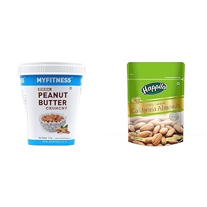 myfitness original peanut butter crunchy 510g  25g protein to boost energy amp happilo 100 natural premium california almonds 200 g dried