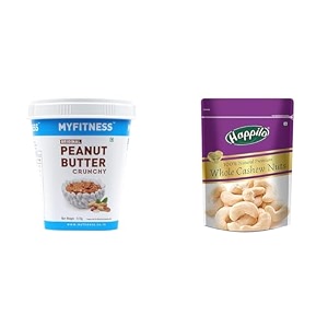 myfitness original peanut butter crunchy 510gm  25g protein to boost energy amp happilo 100 natural premium whole cashews 200 g pack of 1