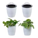 MyGift 5 Inch White Self Watering Wall Planter Pots, Set of 4