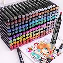 MYHEART 120 Colour Markers, Double Tipped Coloring Marker Set, Comes With 1 Colorless Blender Fine And Chisel Based Drawing Markers For Kids Sketching Adult Coloring., Black