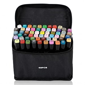 myheart 60 colors dual tip art markers set with carrying case  1mm fine amp 6mm chisel twin head sketch pens for drawing sketching blending amp calligraphy  permanent marker pens for artists