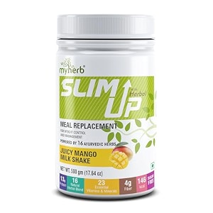 myherb slim up meal replacement shake with 16 natural herbal blend ayurvedic formula for weight controlampmanagement-135g protein-23 vitamins for menampwomen juicy mango milk shake 500 gm