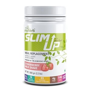 myherb slim up meal replacement shake with 16 natural herbal blendayurvedic formula for weight controlampmanagement-135g protein-23 vitamins menampwomen strawberry milk shake 1 kg pack of 1