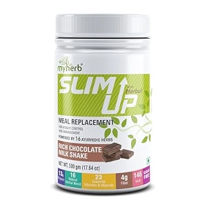 myherb slim up meal replacement shake with 16 natural herbal blend ayurvedic formula for weight controlampmanagement-135g protein-23 vitamins for menampwomen chocolate milk shake 500 gm