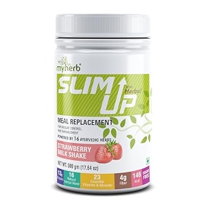 myherb slim up meal replacement shake with 16 natural herbal blend ayurvedic formula for weight controlampmanagement-135g protein-23 vitamins for menampwomen strawberry milk shake 500 gm