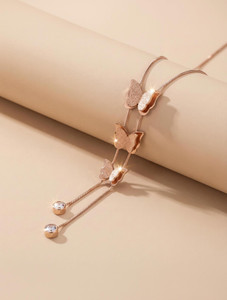 myki myki long butterfly layered necklace for women  girls copper cubic zirconia stainless steel pendant