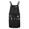 MyLifeUNIT Artist Apron, Adjustable Painting Apron with 10 Pockets for Arts and Craft, Black Canvas Pottery Apron for Women Men (Shoulder Straps Apron)