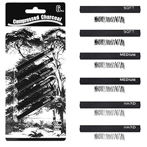 mylifeunit compressed charcoal square vine charcoal sticks for drawing pack of 6 2 soft 2 medium and 2 hard