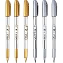 MyLifeUNIT Metallic Marker Pens, 6-Pack Metallic Gold Silver Permanent Markers, Fine Point (3 Gold 3 Silver)