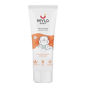 mylo baby cream for face 100 gm  dermatologically tested  made safe certified  nourishes and brightens skin  soothes skin irritation  24 hours moisturization