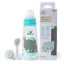 Mylo Baby 2 in 1 Feeding Bottle with Spoon (250 ml) for New Born Baby | Anti Colic &amp; BPA Free Feeding Bottles | Feels Natural Baby Bottle | Easy Flow Neck Design- Blue Elephant