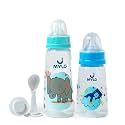 Mylo Baby 2 in 1 Feeding Bottles with Spoon for New Born Baby (125ml + 250ml) | Anti Colic &amp; BPA Free Feeding Bottles | Feels Natural Baby Bottle | Easy Flow Neck Design- Bear + Elephant