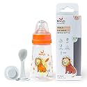 Mylo Baby 2 in 1 Feeding Bottles with Spoon for New Born Baby (125ml + 250ml) | Anti Colic &amp; BPA Free Feeding Bottles | Feels Natural Baby Bottle | Easy Flow Neck Design- Bear + Elephant